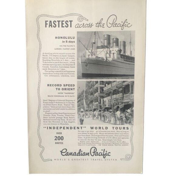 Vintage 1934 Canadian Pacific Fastest Across the Pacific Ad Advertisement - Picture 4 of 4